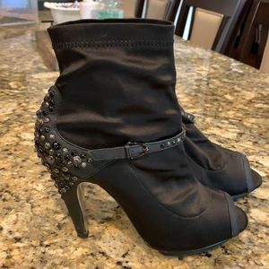 Bebe black peep toe booties